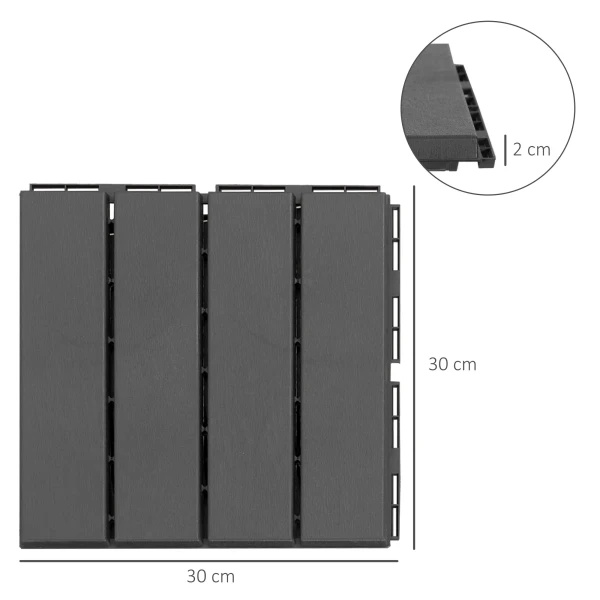 Terrastegels 9 Delige Set Balkontegels Kliktegel Voor Patio & Tuin Kunststof Zwart 30x30cm 4