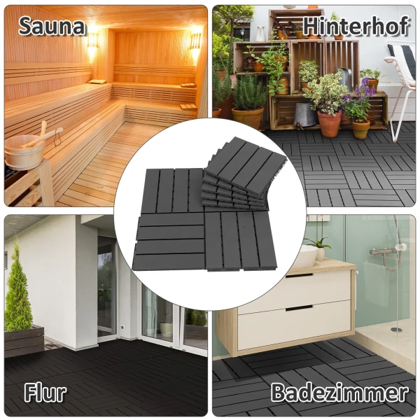 Terrastegels 9 Delige Set Balkontegels Kliktegel Voor Patio & Tuin Kunststof Zwart 30x30cm 8