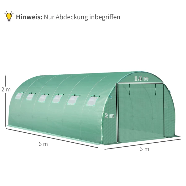 Tuinfolie, 600l X 300b X 200h Cm, Uv Bestendig, Verouderingsbestendig, Met 12 Ramen, 15 Cm Verlengde Randen, Polyethyleen, Groen 4