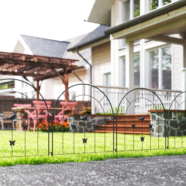 Tuinhek Hek Staal 300 Cm X 70 Cm Hoog Decoratief Roosterhek Set Hekdelen Hondenhek Bovenboog Hek Voor Honden Landschapshek Voor Tuin Bloembedden Dierenbarrière Buitenruimte Zwart 2