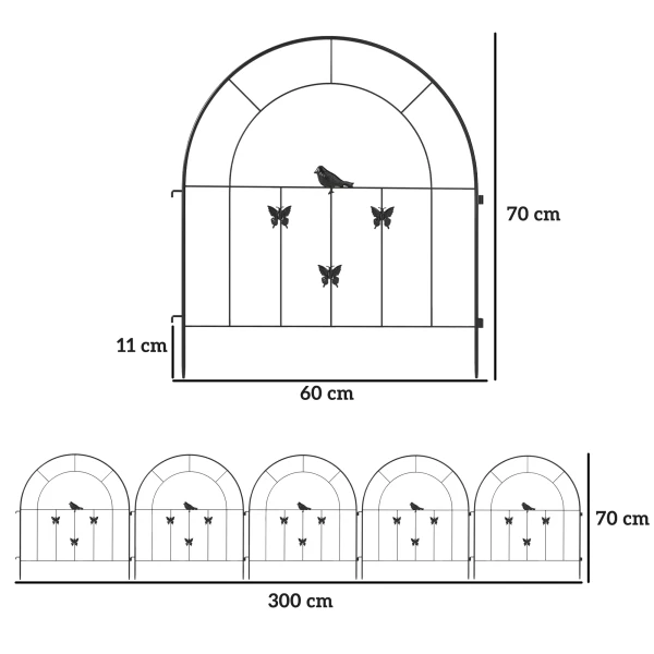 Tuinhek Hek Staal 300 Cm X 70 Cm Hoog Decoratief Roosterhek Set Hekdelen Hondenhek Bovenboog Hek Voor Honden Landschapshek Voor Tuin Bloembedden Dierenbarrière Buitenruimte Zwart 4