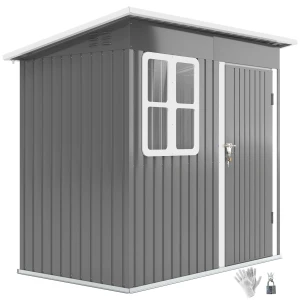 Tuinhuis 2,55m², Tuinhuis Met Zadeldak, 221 X 133 X 190/173 Cm, Tuinschuur Met Afsluitbare Deur, Raam, Fietsgarage, Tuinkast Van Staal, Voor Achtertuin, Tuin, Donkergrijs 1