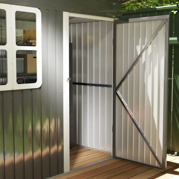 Tuinhuis 2,55m², Tuinhuis Met Zadeldak, 221 X 133 X 190/173 Cm, Tuinschuur Met Afsluitbare Deur, Raam, Fietsgarage, Tuinkast Van Staal, Voor Achtertuin, Tuin, Donkergrijs 10