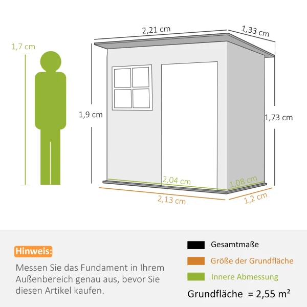 Tuinhuis 2,55m², Tuinhuis Met Zadeldak, 221 X 133 X 190/173 Cm, Tuinschuur Met Afsluitbare Deur, Raam, Fietsgarage, Tuinkast Van Staal, Voor Achtertuin, Tuin, Donkergrijs 4