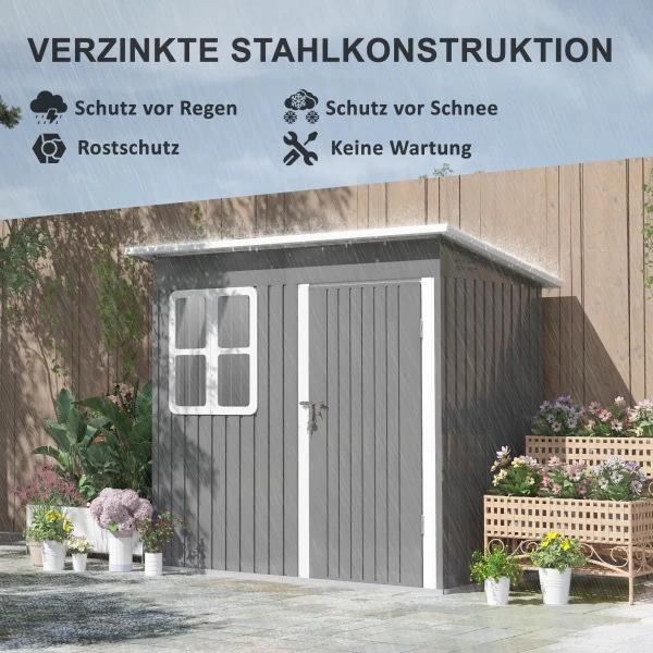 Tuinhuis 2,55m², Tuinhuis Met Zadeldak, 221 X 133 X 190/173 Cm, Tuinschuur Met Afsluitbare Deur, Raam, Fietsgarage, Tuinkast Van Staal, Voor Achtertuin, Tuin, Donkergrijs 5