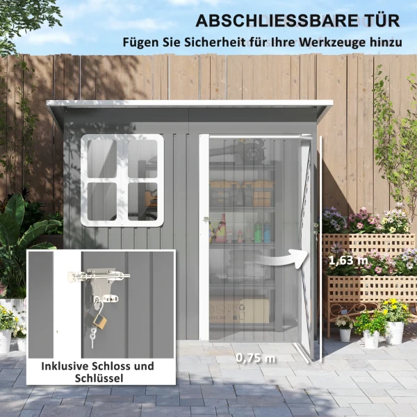 Tuinhuis 2,55m², Tuinhuis Met Zadeldak, 221 X 133 X 190/173 Cm, Tuinschuur Met Afsluitbare Deur, Raam, Fietsgarage, Tuinkast Van Staal, Voor Achtertuin, Tuin, Donkergrijs 7