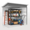 Tuinhuis 2,55m², Tuinhuis Met Zadeldak, 221 X 133 X 190/173 Cm, Tuinschuur Met Afsluitbare Deur, Raam, Fietsgarage, Tuinkast Van Staal, Voor Achtertuin, Tuin, Donkergrijs 8