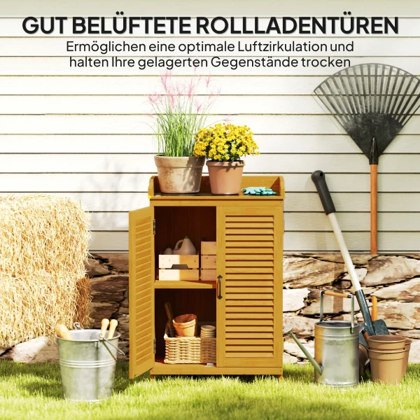 Tuinkast Hout, Gereedschapsschuur Met Werkblad, Weerbestendige Gereedschapskast, 65,5x40x98,5cm, Gereedschapshuis Met Lamellendeur, Planken, Gereedschapskast Tuinschuur Voor Tuin, Terras, Geel 7