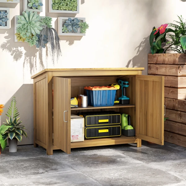 Tuinkast Hout, Weerbestendige Gereedschapsschuur 110x50x85cm, Gereedschapshuis Met Deur, Lessenaarsdak, Planken, Gereedschapskast, Tuinhuisje Gereedschapskast Tuinschuur Voor Tuin Terras Achtertuin, Bruin 2
