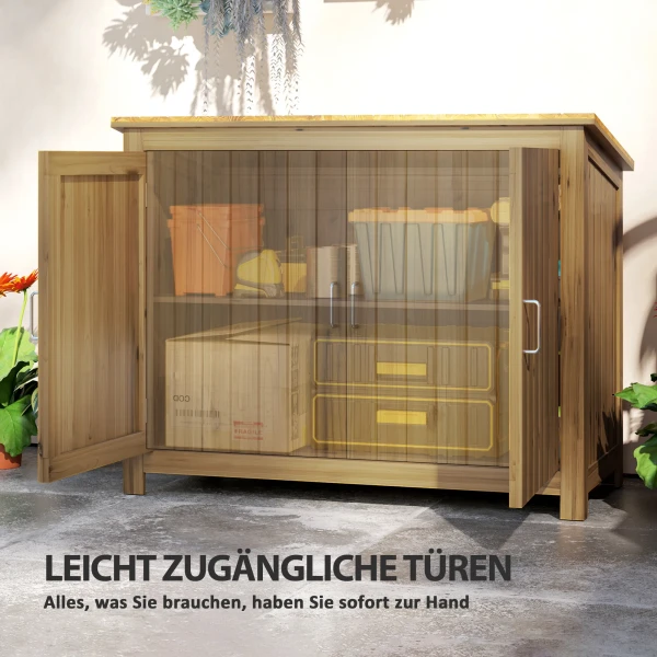 Tuinkast Hout, Weerbestendige Gereedschapsschuur 110x50x85cm, Gereedschapshuis Met Deur, Lessenaarsdak, Planken, Gereedschapskast, Tuinhuisje Gereedschapskast Tuinschuur Voor Tuin Terras Achtertuin, Bruin 6