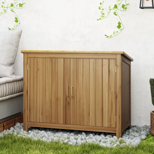 Tuinkast Hout, Weerbestendige Gereedschapsschuur 110x50x85cm, Gereedschapshuis Met Deur, Lessenaarsdak, Planken, Gereedschapskast, Tuinhuisje Gereedschapskast Tuinschuur Voor Tuin Terras Achtertuin, Bruin 8