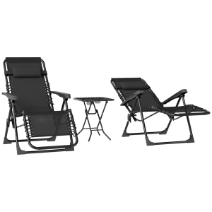 Tuinligstoel Set 3 Delig. Opvouwbare Zonneligstoel Met Theetafel 2 Stoelen Hoofdkussens, Outdoor Ligstoel Weerbestendig Relaxstoel Ligstoel Van Metaal Strandstoel Voor Tuin, Terras 90x56x110 Cm Zwart 1