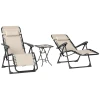 Tuinligstoel Set 3 Delig. Opvouwbare Zonneligstoel Met Theetafel 2 Stoelen Hoofdkussens, Outdoor Ligstoel Weerbestendige Relaxstoel Ligstoel Van Metaal Strandstoel Voor Tuin, Terras 90x56x110 Cm Beige 1