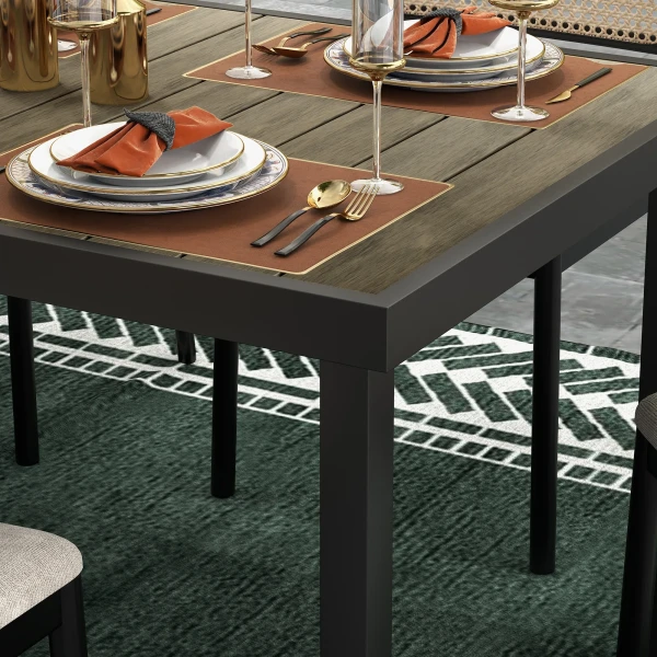 Tuintafel Aluminium 190x90 Cm Weerbestendig Buffettafel Met Hout Look, Antislip Campingtafel Voor 8 Personen Balkontafel Terrastafel Buiteneettafel Voor Tuin, Terras Balkon Natuurhout 10