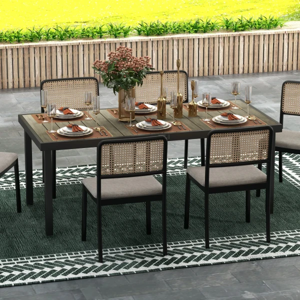 Tuintafel Aluminium 190x90 Cm Weerbestendig Buffettafel Met Hout Look, Antislip Campingtafel Voor 8 Personen Balkontafel Terrastafel Buiteneettafel Voor Tuin, Terras Balkon Natuurhout 2