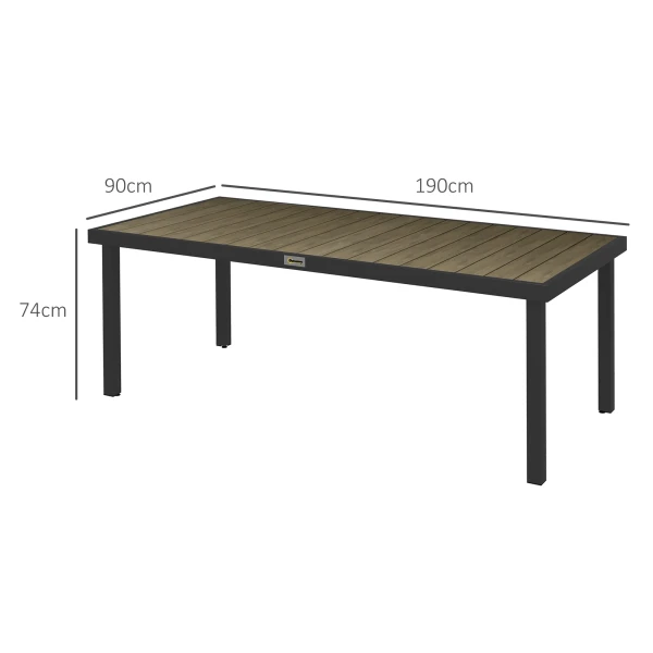 Tuintafel Aluminium 190x90 Cm Weerbestendig Buffettafel Met Hout Look, Antislip Campingtafel Voor 8 Personen Balkontafel Terrastafel Buiteneettafel Voor Tuin, Terras Balkon Natuurhout 4