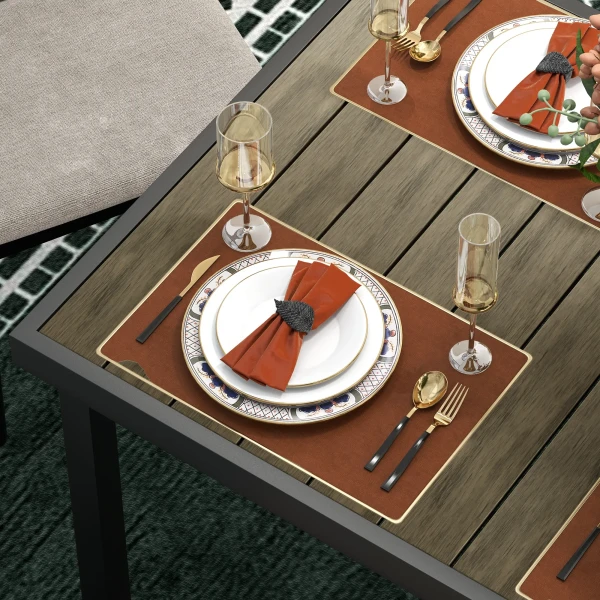 Tuintafel Aluminium 190x90 Cm Weerbestendig Buffettafel Met Hout Look, Antislip Campingtafel Voor 8 Personen Balkontafel Terrastafel Buiteneettafel Voor Tuin, Terras Balkon Natuurhout 8