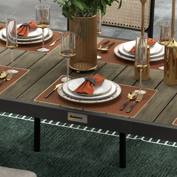 Tuintafel Aluminium 190x90 Cm Weerbestendig Buffettafel Met Hout Look, Antislip Campingtafel Voor 8 Personen Balkontafel Terrastafel Buiteneettafel Voor Tuin, Terras Balkon Natuurhout 9