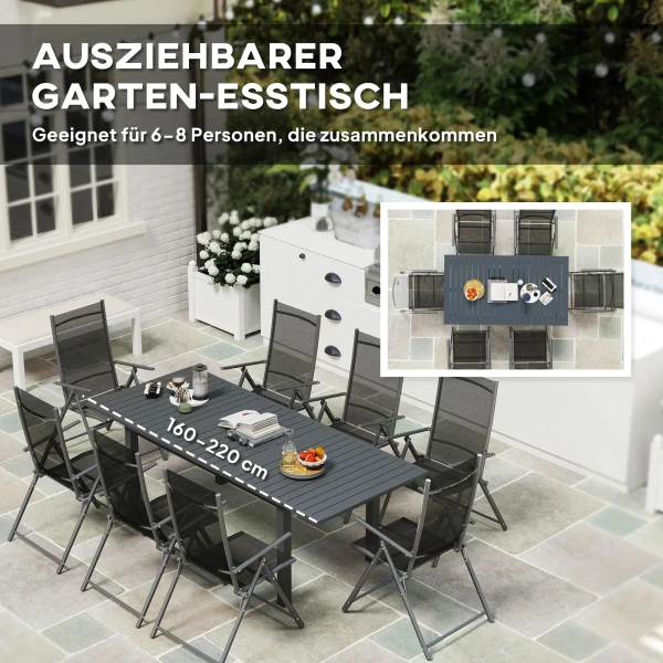 Tuintafel Uitgebreid Aluminium 160/220x90 Cm Weerbestendig Balkontafel, Antislip Buffettafel Kampeertafel Voor 6 8 Personen, Buiteneettafel Voor Tuin, Terras Balkon Grijs 5