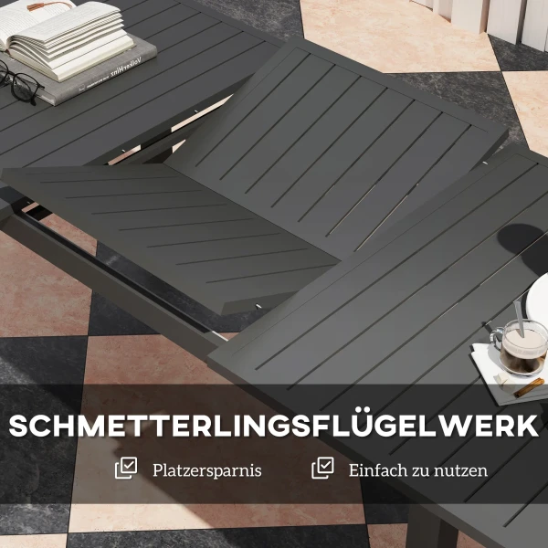 Tuintafel Uitgebreid Aluminium 160/220x90 Cm Weerbestendig Balkontafel, Antislip Buffettafel Kampeertafel Voor 6 8 Personen, Buiteneettafel Voor Tuin, Terras Balkon Grijs 6