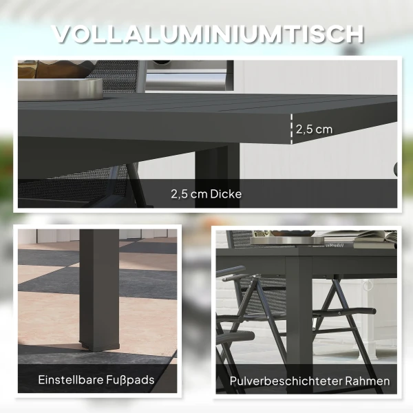 Tuintafel Uitgebreid Aluminium 160/220x90 Cm Weerbestendig Balkontafel, Antislip Buffettafel Kampeertafel Voor 6 8 Personen, Buiteneettafel Voor Tuin, Terras Balkon Grijs 7