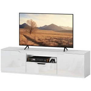 Tv Kast Lowboard Met 2 Deuren, Lade, 160 Cm Lang Tv Tafel Voor Televisies Tot 65 Inch, Tv Board Met Kabelmanagement Voor Woonkamer, Wit 1