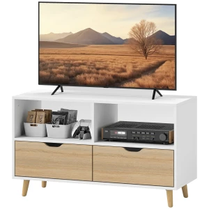 Tv Kast Lowboard Met 2 Planken, Lade, 99 Cm Lang Tv Tafel Voor Televisie, Tv Board Voor Woonkamer, Wit 1