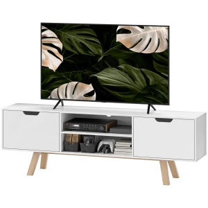 Tv Kast, Televisietafel Voor Televisies Tot 65 Inch, Lowboard Met 2 Kasten En 2 Plankniveaus, Televisiekast Voor Woonkamer, 150 X 39 X 50 Cm Wit 1