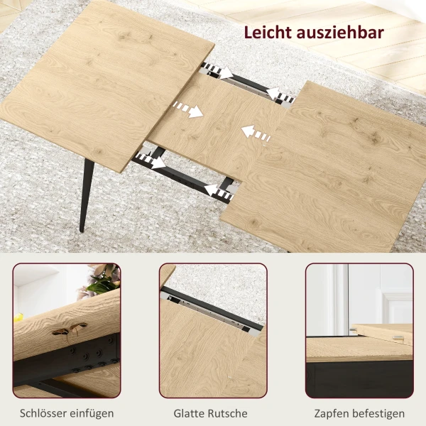 Uitschuifbare Eettafel 120/160 X 75 Cm Keukentafel Voor 6 8 Personen, Moderne Eetkamertafel Met Stalen Poten, Natuur 6