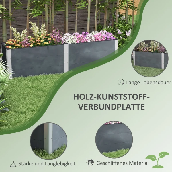 Verhoogd Bed Met Open Bodem, Grijze Bloem & Plantenbak, Groente & Kruidenbed 200x50x56cm Voor Tuin & Balkon 7