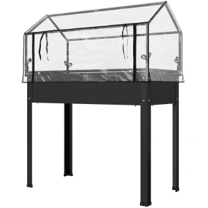 Verhoogd Bloembed Met Deksel, Verhoogd Kruidenbed Met Afvoergaten, Metalen Plantenbak, Weerbestendig Groentebed, Tuinbed, Plantenbed Voor Tuin, Balkon, 100 X 48 X 124 Cm, Zwart 1
