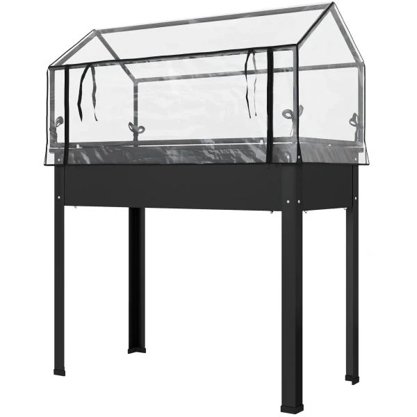 Verhoogd Bloembed Met Deksel, Verhoogd Kruidenbed Met Afvoergaten, Metalen Plantenbak, Weerbestendig Groentebed, Tuinbed, Plantenbed Voor Tuin, Balkon, 100 X 48 X 124 Cm, Zwart 1