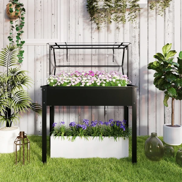 Verhoogd Bloembed Met Deksel, Verhoogd Kruidenbed Met Afvoergaten, Metalen Plantenbak, Weerbestendig Groentebed, Tuinbed, Plantenbed Voor Tuin, Balkon, 100 X 48 X 124 Cm, Zwart 9