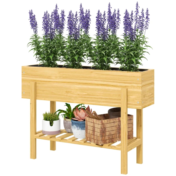 Verhoogd Bloembed Met Plank, Verhoogd Kruidenbed Met Afvoergaten, Houten Plantenbak, Weerbestendig Groentebed, Tuinbed, Plantenbed Voor Tuin, Balkon, 100 X 30 X 70,5 Cm Natuurhout 1