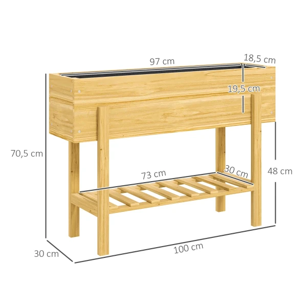 Verhoogd Bloembed Met Plank, Verhoogd Kruidenbed Met Afvoergaten, Houten Plantenbak, Weerbestendig Groentebed, Tuinbed, Plantenbed Voor Tuin, Balkon, 100 X 30 X 70,5 Cm Natuurhout 4