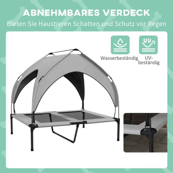 Verhoogd Hondenbed Met Baldakijn, Huisdierbed, Outdoor Hondenligstoel Met Dak, Ademend, Voor Grote Honden Lichtgrijs Oxford 91 X 76 X 89 Cm 6