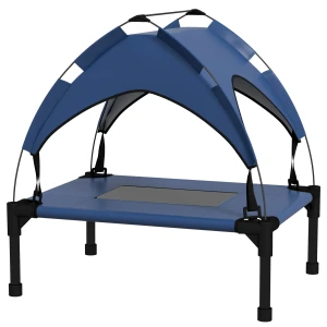 Verhoogd Hondenbed Met Baldakijn, Huisdierbed, Outdoor Hondenligstoel Met Dak, Ademend, Voor Mini En Kleine Honden Donkerblauw Oxford 61 X 46 X 63 Cm 1