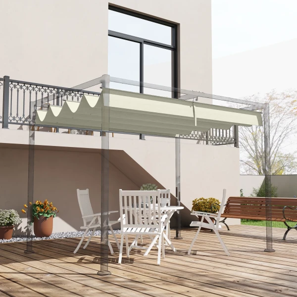 Vervangend Dak Voor 2,85 X 2 M Pergola, Waterafstotend Intrekbaar Golf Dak Met Regenafvoergaten, Uv Bescherming 30+, Winterbestendige Schaduwafdekking Voor Tuin, Balkon, Terras, Crèmewit 2