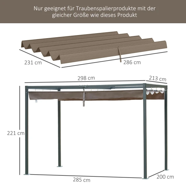 Vervangend Dak Voor 2,85 X 2 M Pergola, Waterafstotend Intrekbaar Golf Dak Met Regenafvoergaten, Uv Bescherming 30+, Winterbestendige Schaduwafdekking Voor Tuin, Balkon, Terras, Koffie 4