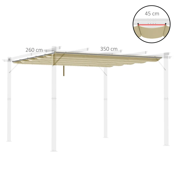 Vervangend Dak Voor 4 X 3 M Pergola, Waterdicht Intrekbaar Golf Overkapping Met Regenafvoergaten, Winterbestendige Schaduwafdekking Voor Tuin, Terras, Beige 4