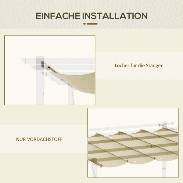 Vervangend Dak Voor 4 X 3 M Pergola, Waterdicht Intrekbaar Golf Overkapping Met Regenafvoergaten, Winterbestendige Schaduwafdekking Voor Tuin, Terras, Beige 7