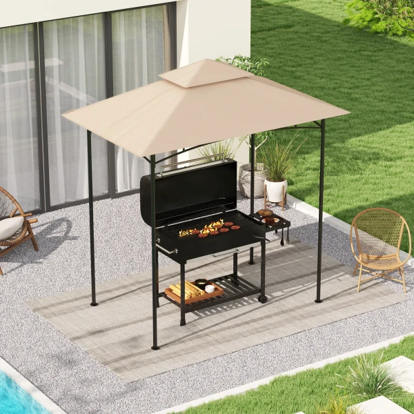 Vervangend Dak Voor Grillpaviljoen 1,5 M X 2,4 M Alleen Vervangend Dak, Dubbeldeks Beschermhoes, Waterafstotende Overkapping Voor Buiten, Dak Geschikt Voor Buiten Grilltent, Beige 2