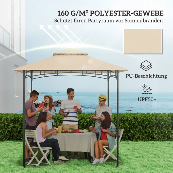 Vervangend Dak Voor Grillpaviljoen 1,5 M X 2,4 M Alleen Vervangend Dak, Dubbeldeks Beschermhoes, Waterafstotende Overkapping Voor Buiten, Dak Geschikt Voor Buiten Grilltent, Beige 5