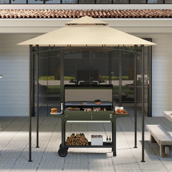 Vervangend Dak Voor Grillpaviljoen 1,5 M X 2,4 M Alleen Vervangend Dak, Dubbeldeks Beschermhoes, Waterafstotende Overkapping Voor Buiten, Dak Geschikt Voor Buiten Grilltent, Beige 9