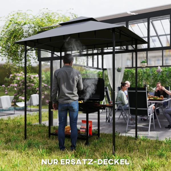 Vervangend Dak Voor Grillpaviljoen 1,5 M X 2,4 M Alleen Vervangend Dak, Dubbeldeks Beschermhoes, Waterafstotende Overkapping Voor Buiten, Dak Geschikt Voor Buiten Grilltent, Donkergrijs 2