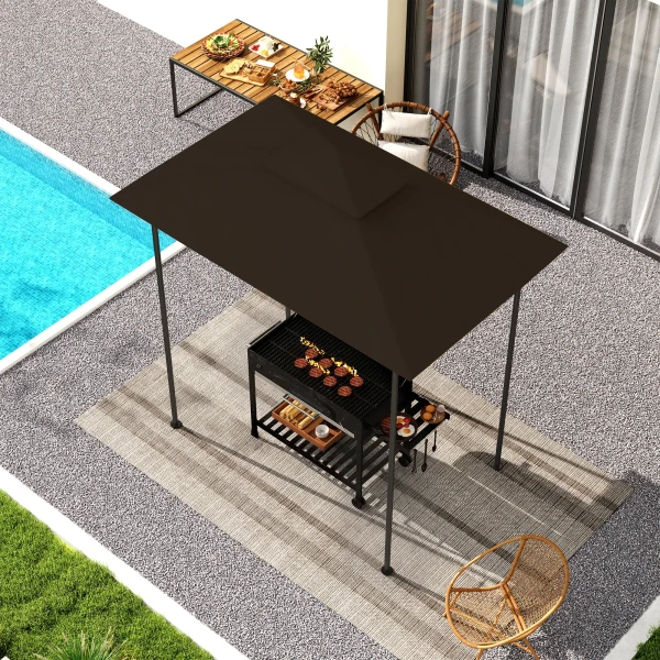 Vervangend Dak Voor Grillpaviljoen 1,5 M X 2,4 M Alleen Vervangend Dak, Dubbeldeks Beschermhoes, Waterafstotende Overkapping Voor Buiten, Dak Geschikt Voor Buiten Grilltent, Koffie 8