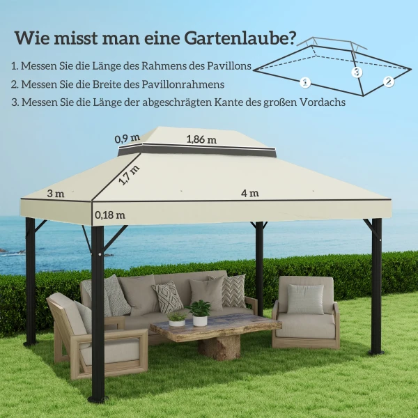 Vervangend Dak Voor Tuinpaviljoen 3 X 4 M, Waterdichte 370g/㎡ Dubbel Dak Beschermhoes, Regenbescherming Vervanghoes, Upf30+, Voor Tuin, Feest, Terras, Crèmewit 4