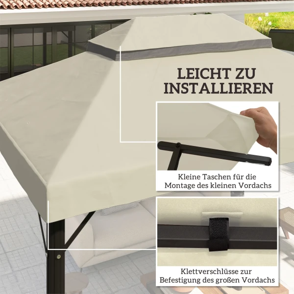 Vervangend Dak Voor Tuinpaviljoen 3 X 4 M, Waterdichte 370g/㎡ Dubbel Dak Beschermhoes, Regenbescherming Vervanghoes, Upf30+, Voor Tuin, Feest, Terras, Crèmewit 6