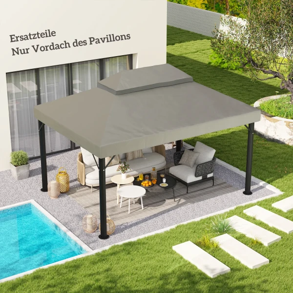 Vervangend Dak Voor Tuinpaviljoen 3 X 4 M, Waterdichte 370g/㎡ Dubbel Dak Beschermhoes, Regenbescherming Vervanghoes, Upf30+, Voor Tuin, Feest, Terras, Lichtgrijs 2