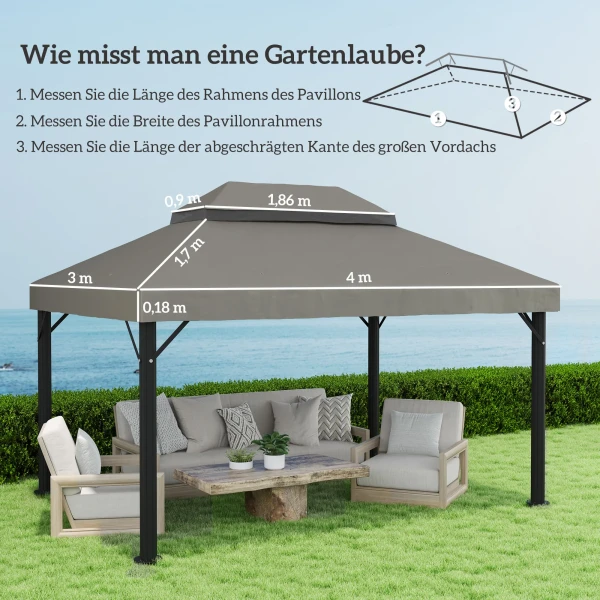 Vervangend Dak Voor Tuinpaviljoen 3 X 4 M, Waterdichte 370g/㎡ Dubbel Dak Beschermhoes, Regenbescherming Vervanghoes, Upf30+, Voor Tuin, Feest, Terras, Lichtgrijs 4